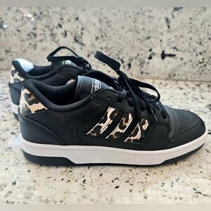 NEW adidas Black Sneakers with Leopard Stripe Accent